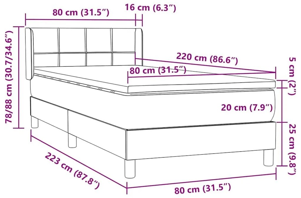 Κρεβάτι Boxspring με Στρώμα Μαύρο 80x220 εκ. Βελούδινο - Μαύρο