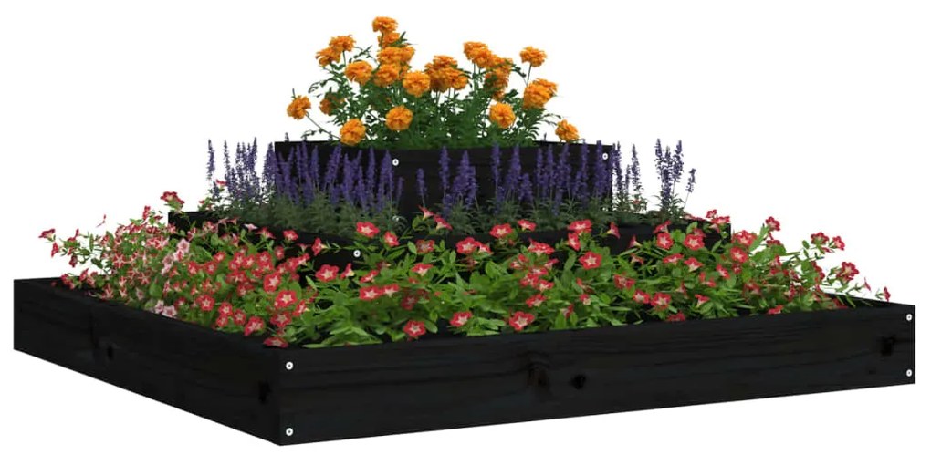 vidaXL Ζαρντινιέρα Μαύρο 80 x 80 x 27 εκ. από Μασίφ Ξύλο Πεύκου