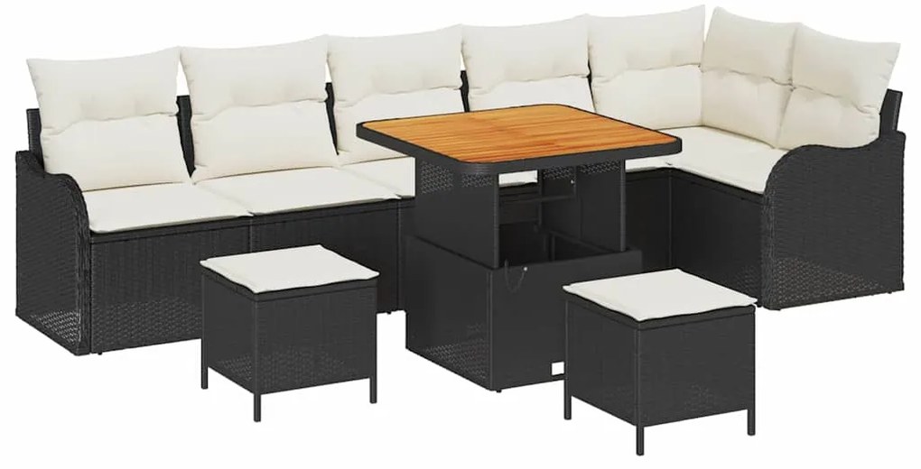 vidaXL Σετ Καναπέ Κήπου Ρυθμιζόμενο ύψος 9 pcs Μαύρο συνθετικό ρατάν