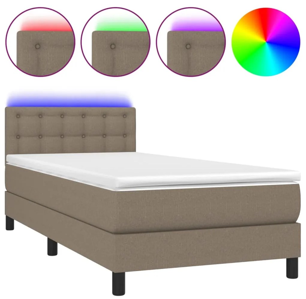 ΚΡΕΒΑΤΙ BOXSPRING ΜΕ ΣΤΡΩΜΑ &amp; LED TAUPE 90X190 ΕΚ. ΥΦΑΣΜΑΤΙΝΟ 3133441