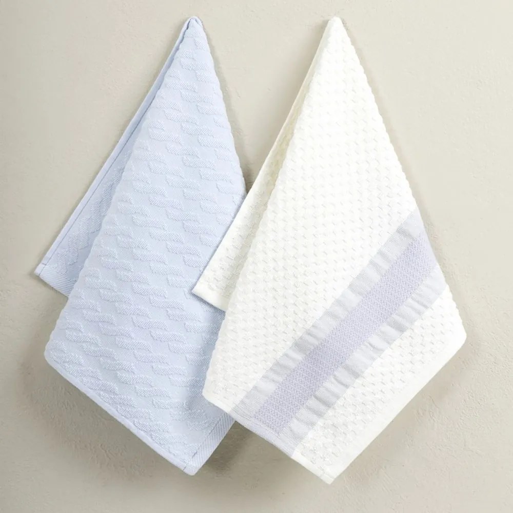 Πετσέτες Κουζίνας Wipe (Σετ 2τμχ) White-Blue Nima 40x60cm 100% Βαμβάκι