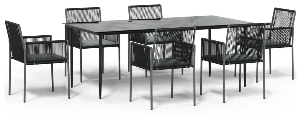 vidaXL Τραπεζαρία Κήπου Σετ 7 τεμ Μαύρο Συνθ. Ρατάν/Ατσάλι &amp; Μαξιλάρια