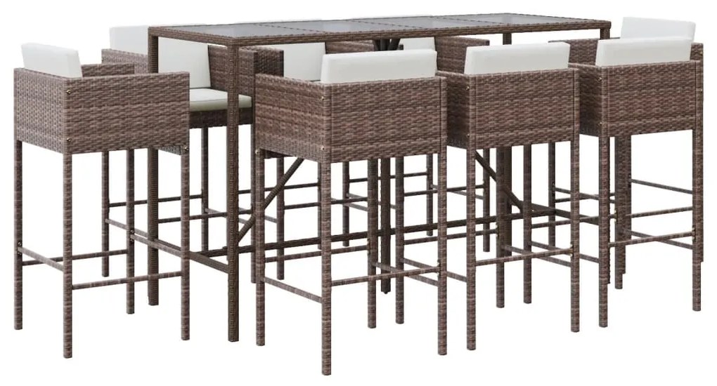 vidaXL Σετ Επίπλων Μπαρ Κήπου 9 τεμ. Καφέ από Συνθ. Ρατάν με Μαξιλάρια