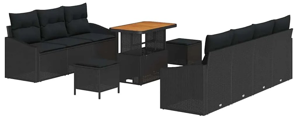 vidaXL Σετ Καναπέ Κήπου 10 Τεμαχίων Με Μαξιλάρια Μαύρο Πολυ Ρατάν