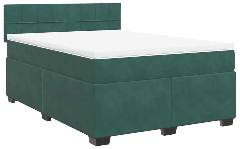 vidaXL Κρεβάτι Boxspring με Στρώμα Σκούρο Πράσινο 140x190εκ. Βελούδινο