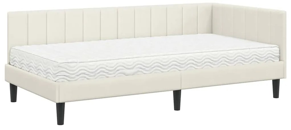 vidaXL Κρεβάτι γωνίας με στρώμα με στρώμα 2 pcs Κρεμ Βελούδο