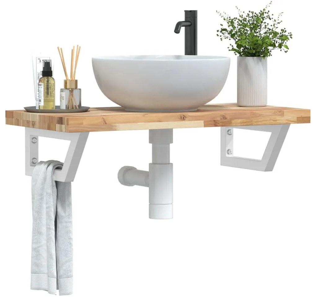 Ράφι Νιπτήρα Τοίχου από Ατσάλι / Μασίφ Ξύλο Ακακίας