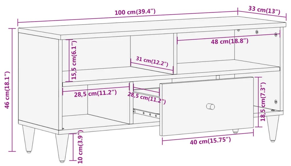 ΈΠΙΠΛΟ ΤΗΛΕΟΡΑΣΗΣ 100 X 33 X 46 ΕΚ. ΑΠΟ ΜΑΣΙΦ ΞΥΛΟ ΜΑΝΓΚΟ 358264