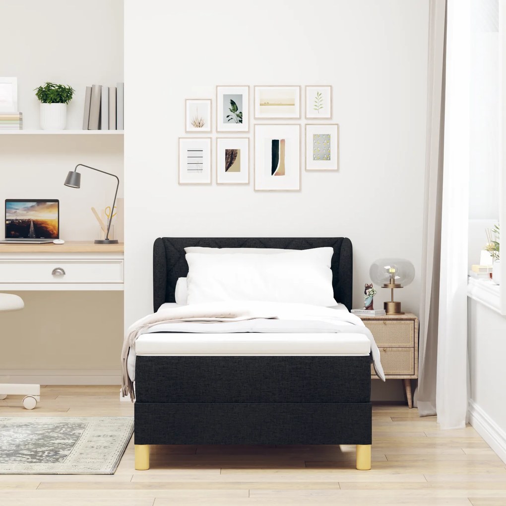 vidaXL Κρεβάτι Box Spring με Στρώμα Μαύρο 90x190 εκ.