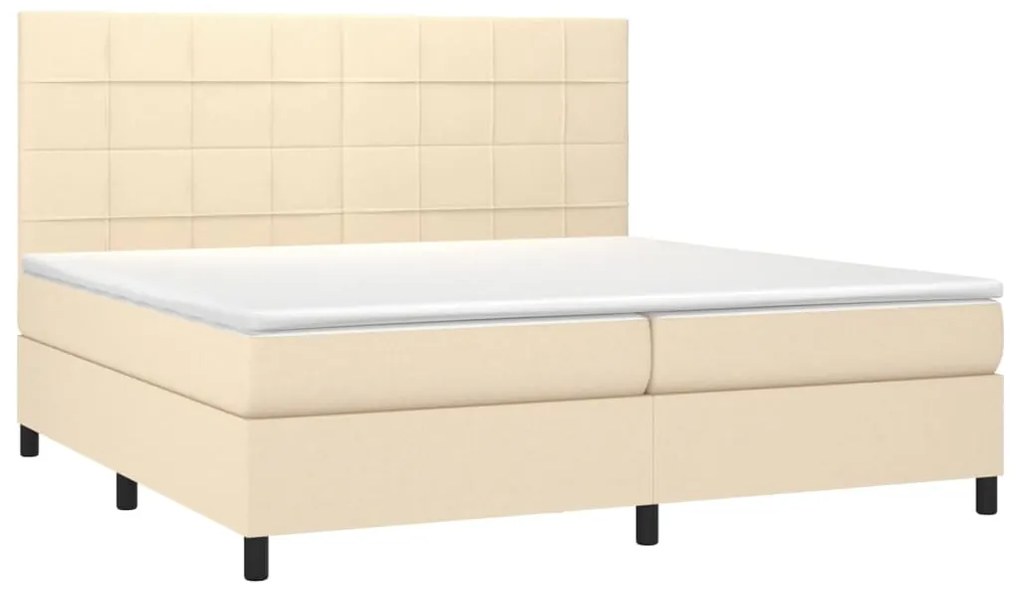 vidaXL Κρεβάτι Boxspring με Στρώμα &amp; LED Κρεμ 200x200 εκ. Υφασμάτινο