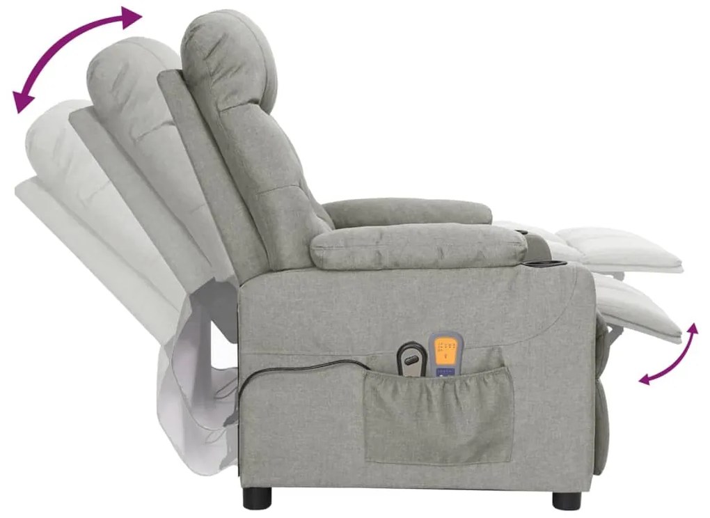 vidaXL Πολυθρόνα Μασάζ Ηλεκτρική Ανοιχτό Γκρι Υφασμάτινη