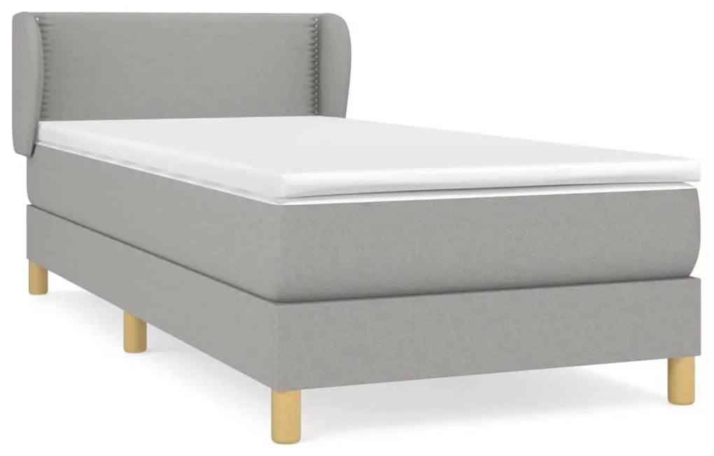 vidaXL Κρεβάτι Boxspring με Στρώμα Ανοιχτό Γκρι 90x200 εκ. Υφασμάτινο