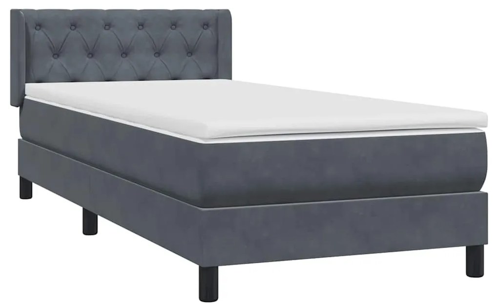 vidaXL Κρεβάτι Boxspring με Στρώμα Σκούρο Γκρι 80x220 εκ. Βελούδινο