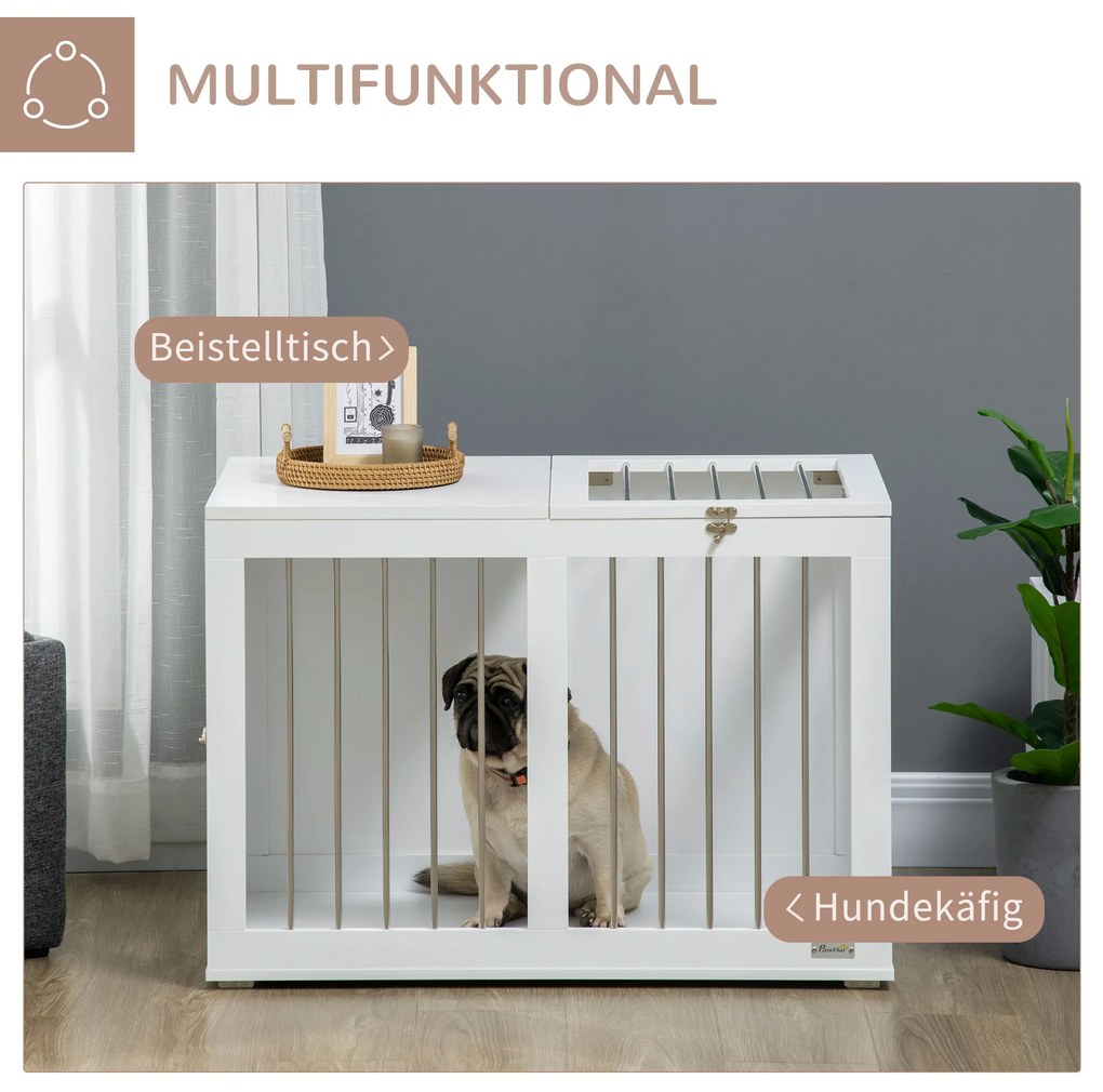 PawHut Κλουβί για σκύλους με 2 πόρτες, Κλουβί μεταφοράς σκύλων, Κλειδωμένο, Ατσάλινο πλέγμα, 80 x 50 x 56,5 cm, Λευκό + Ασημί