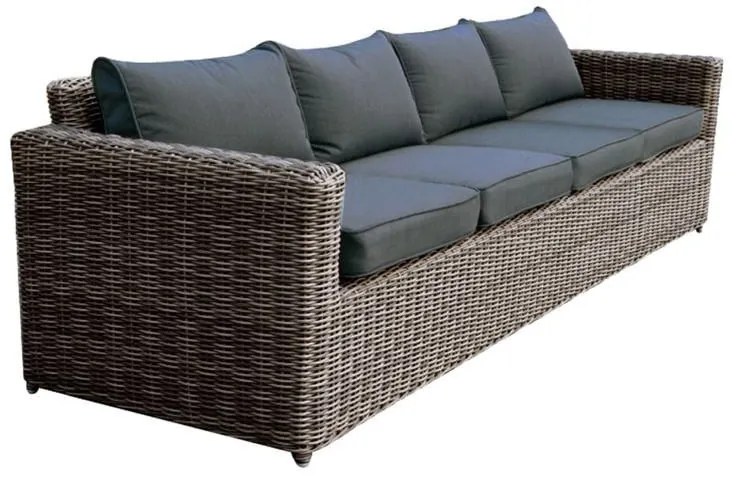 ARIZONA 4Θέσιος Καναπές Κήπου ALU, 4mm Half-Round Wicker Grey Brown, Μαξιλάρια Ανθρακί