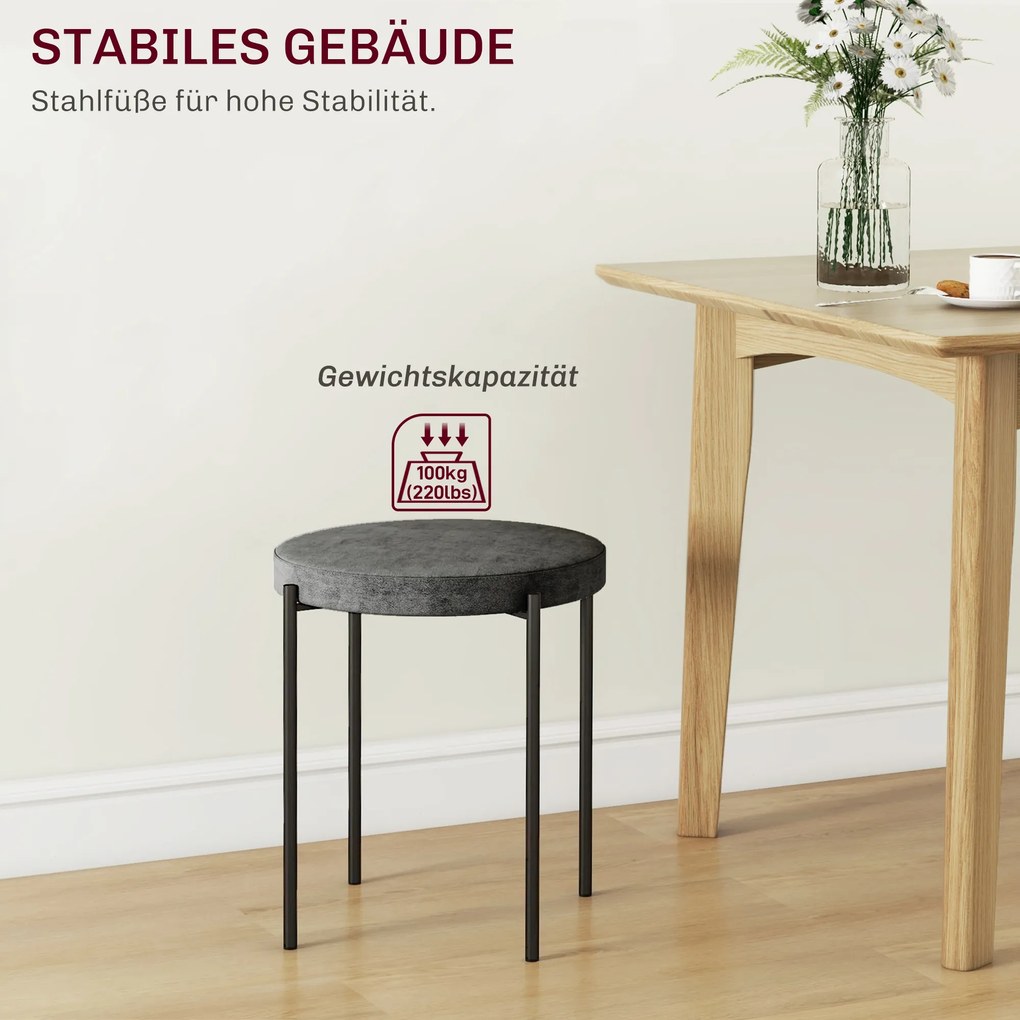 Σκαμπό κουζίνας HOMCOM σετ 4 τεμαχίων, στοιβαζόμενα, όψη βελούδο, έως 100kg, ατσάλινο πλαίσιο, 41,5 x 41,5 x 46 cm, Σκούρο Γκρι