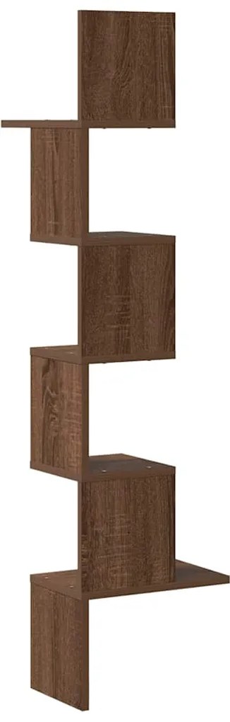Γωνιακή Ραφιέρα Τοίχου Καφέ Δρυς 32x32x127,5 εκ. Επεξ. Ξύλο - Καφέ