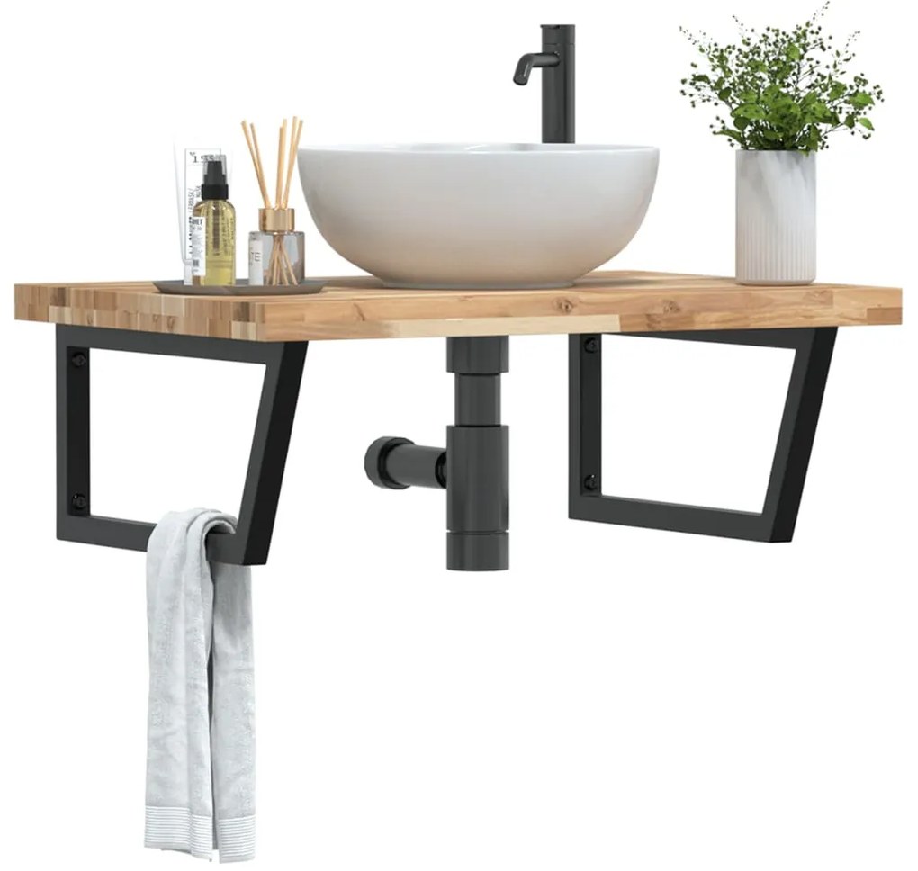 vidaXL Ράφι Νιπτήρα Τοίχου από Ατσάλι / Μασίφ Ξύλο Ακακίας