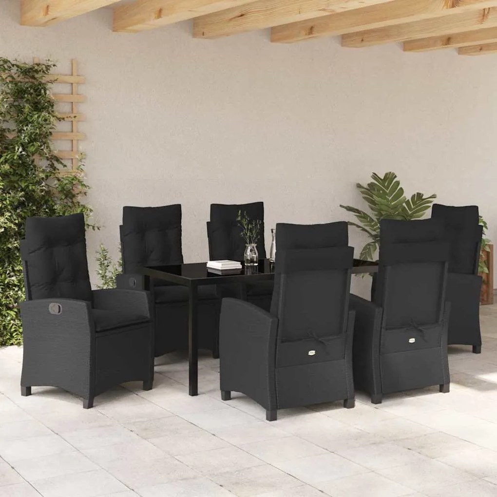 vidaXL Σέτ φαγητού για κήπο 7 pcs Μαύρο συνθετικό ρατάν