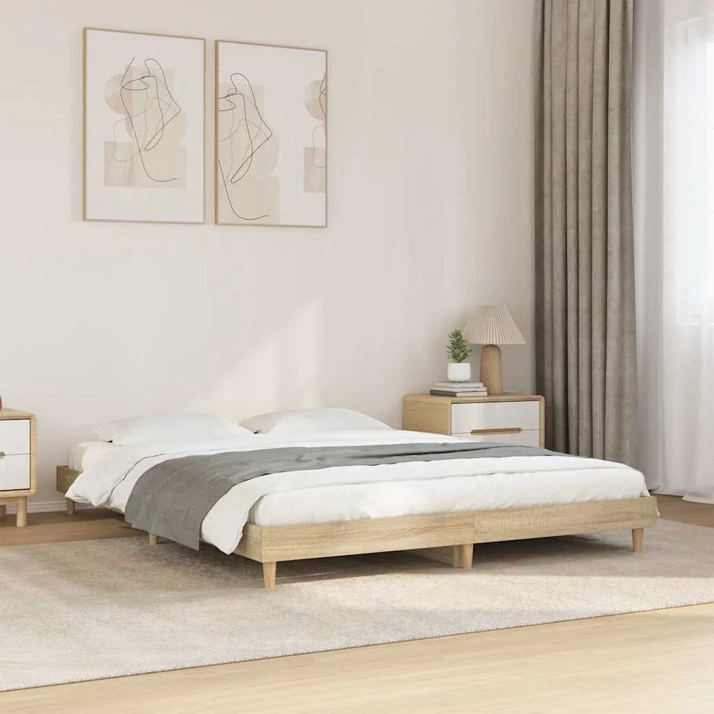 vidaXL Πλαίσιο Κρεβατιού Sonoma Δρυς 135x190 εκ. Επεξεργασμένο Ξύλο
