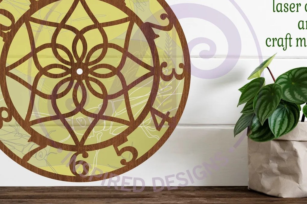 Intra απο ξύλο plywood  Χρώμα wenge 3mm-4mm πάχος - Γεωμετρικό σχέδιο 2 Ρολόι Τοίχου Κοπή Laser Δίασταση 30x20 cm INTRAFABR-102046092