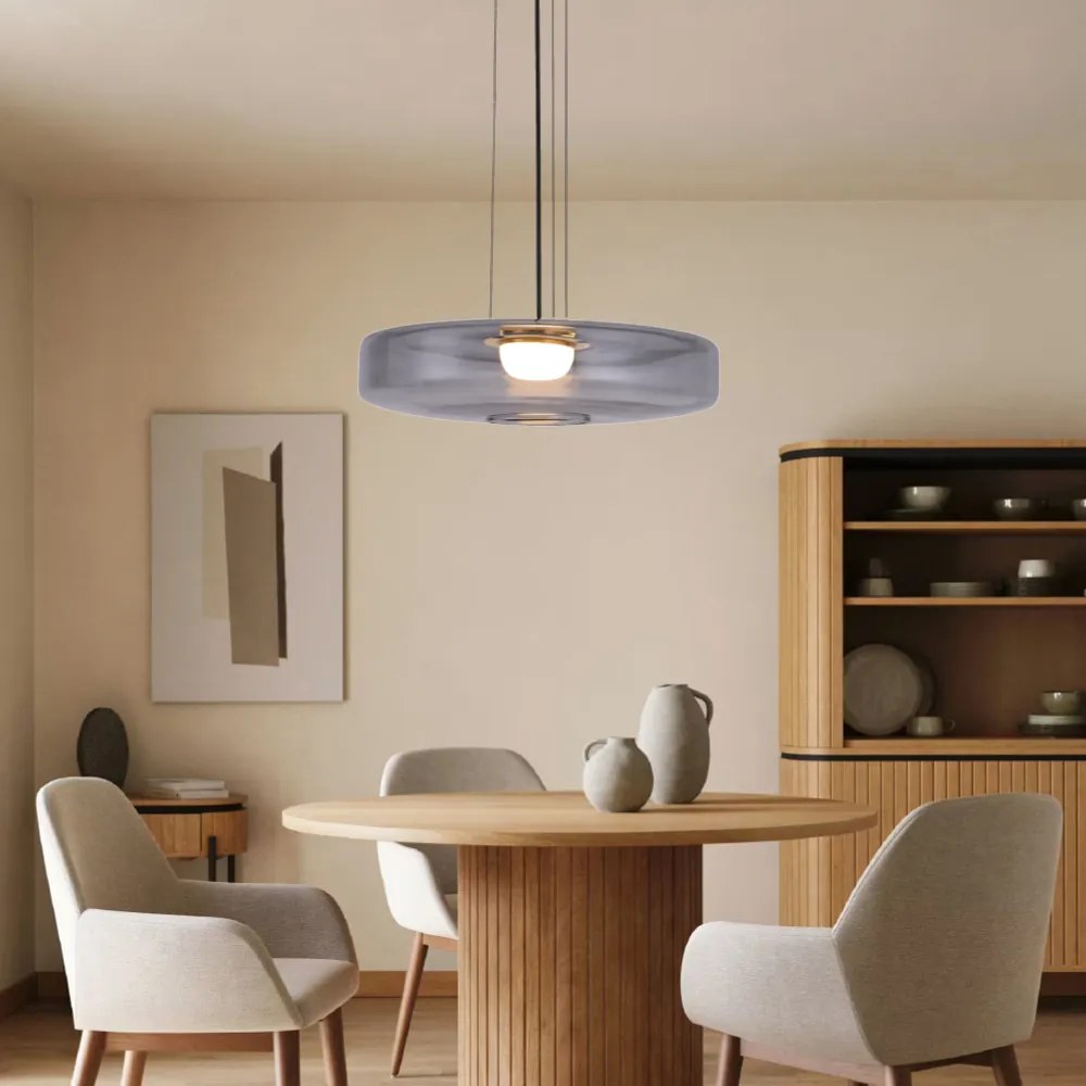 Inlight Κρεμαστό φωτιστικό από φιμέ γυαλί 12W 1644LM 3000K D:45x11cm (4069-Smoky) - 4069-Smoky
