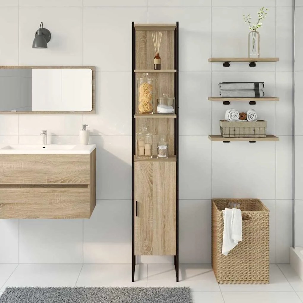 vidaXL Ντουλάπι Μπάνιου Μπεζ 33 x 33 x 185.5 εκ Επεξεργασμένο ξύλο