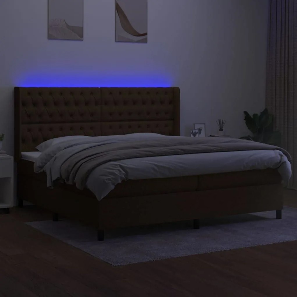 Κρεβάτι Boxspring με Στρώμα &amp; LED Σκ.Καφέ 200x200εκ. Υφασμάτινο - Καφέ