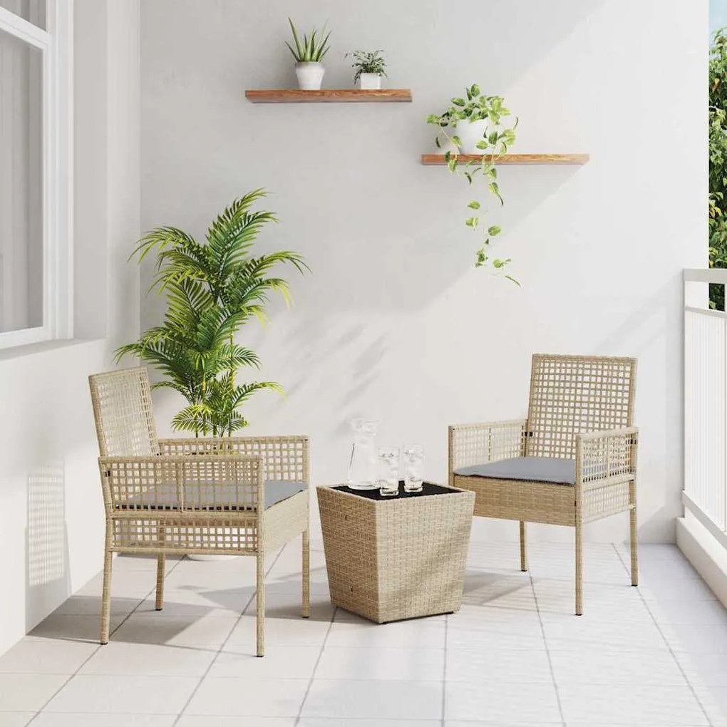 vidaXL Σετ Κήπου 3 Τεμαχίων με Μαξιλάρια Μπεζ από Πολυ Ράττεν