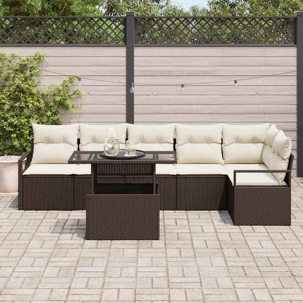 vidaXL Σετ Καναπέ Κήπου με μαξιλάρι 7 pcs Καφέ Πολυ ράταν