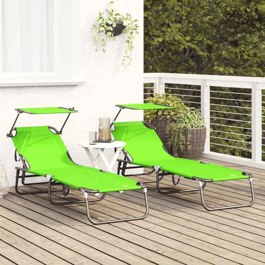 vidaXL Πτυσσόμενη ξαπλώστρα 2 pcs Πράσινο 56 x 190 x 81εκ ύφασμα