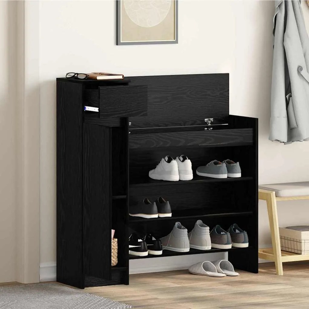 vidaXL Παπουτσοθήκη Μαύρη δρυς 100.5 x 28 x 100 εκ Επεξεργασμένο ξύλο