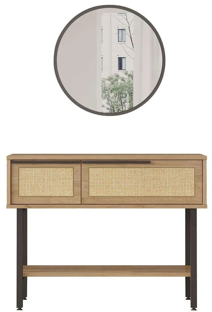 Κονσόλα Με Καθρέπτη 956LCS3485 100x29,5x76/60x1,8x60cm Oak-Black Μοριοσανίδα, Μέταλλο