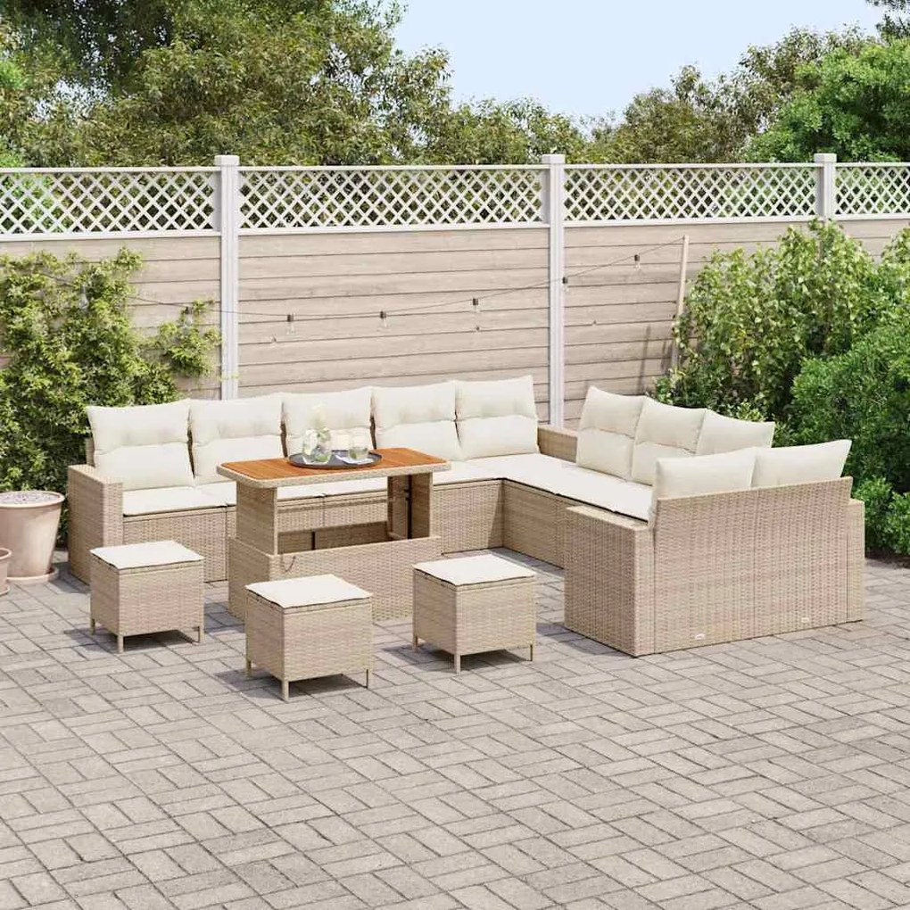 vidaXL Σετ Καναπέ Κήπου 14 pcs Μπεζ συνθετικό ρατάν