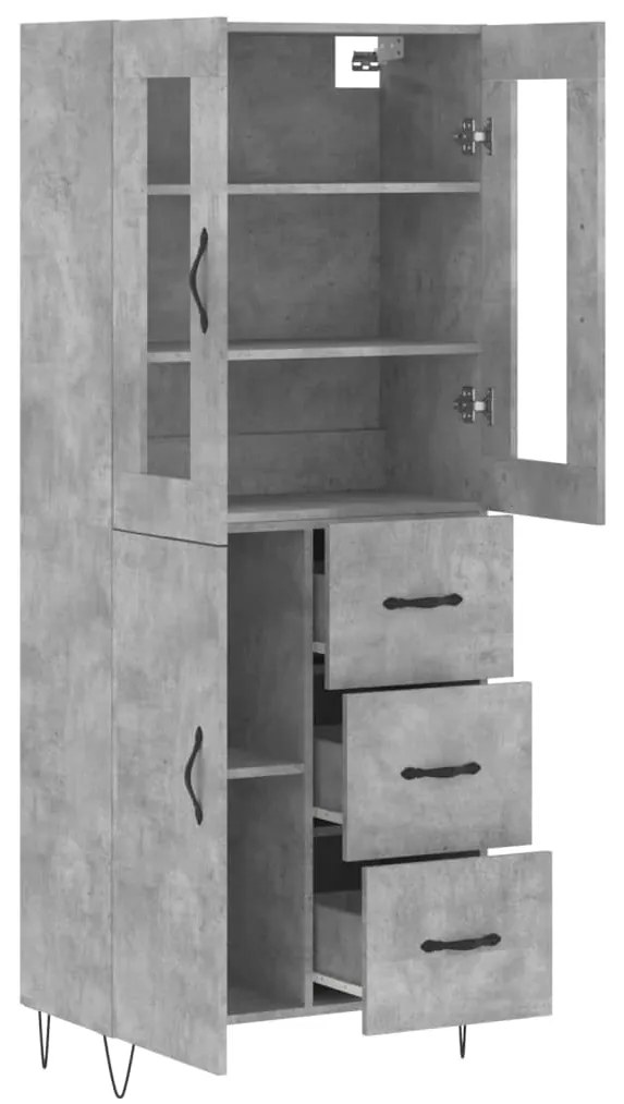vidaXL Ντουλάπι Γκρι Σκυροδέματος 69,5x34x180 εκ. Επεξεργασμένο Ξύλο
