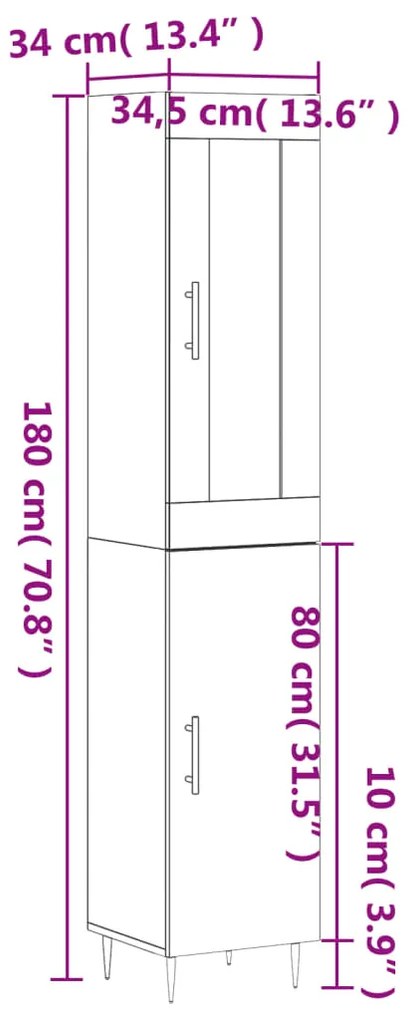 Ντουλάπι Γυαλ. Λευκό 34,5 x 34 x 180 εκ. από Επεξεργασμένο Ξύλο - Λευκό