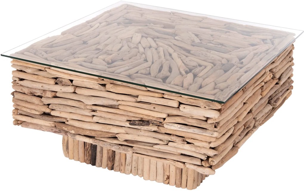 ΤΡΑΠΕΖΙ ΣΑΛΟΝΙΟΥ ΤΕΤΡΑΓΩΝΟ SPARROW HM9960 DRIFTWOOD--ΓΥΑΛΙ 95x95x51,5Υεκ.