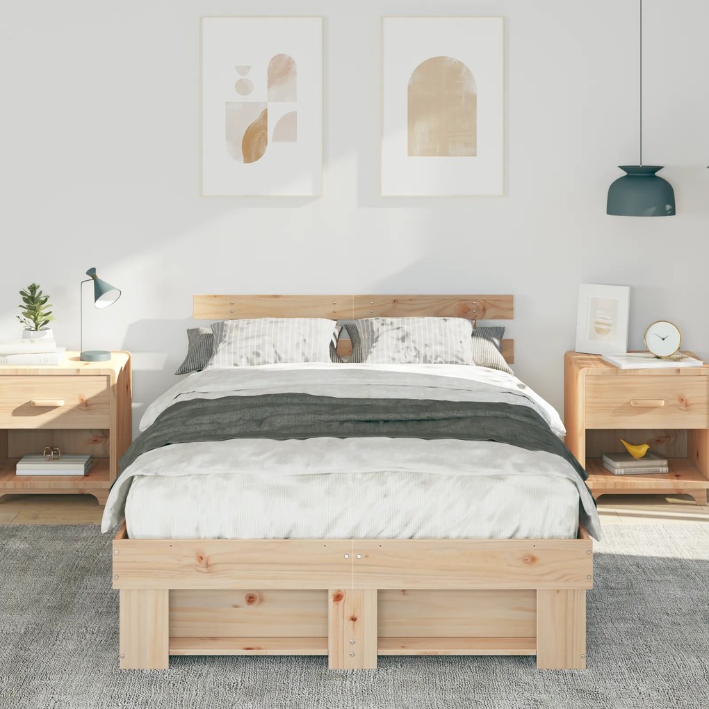 vidaXL Σκελετός Κρεβατιού Καφέ 140 x 190 cm Συμπαγές ξύλο πεύκου