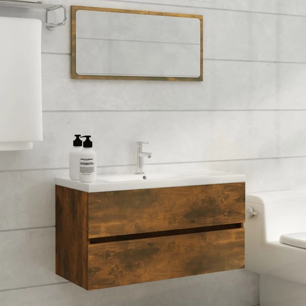 vidaXL Ντουλάπι Νιπτήρα Καπνιστή Δρυς 90x38,5x45 εκ Επεξεργασμένο Ξύλο