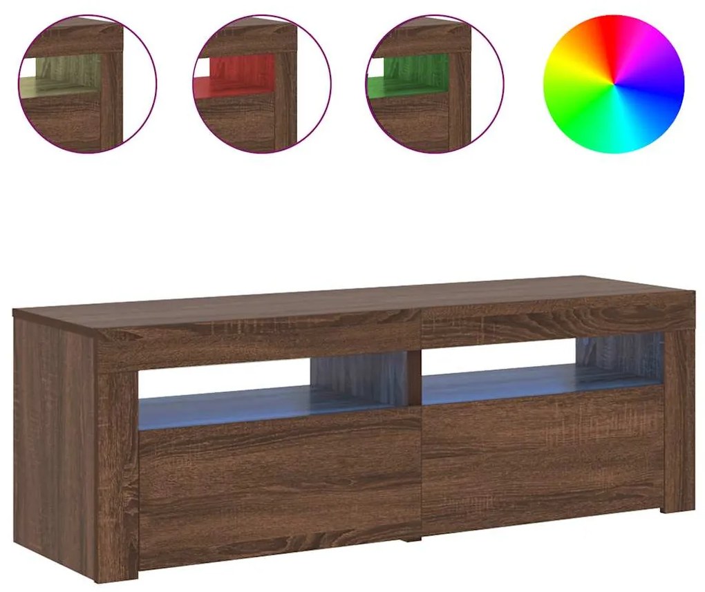 vidaXL Έπιπλο Τηλεόρασης με LED Καφέ Δρυς 120x35x40 εκ.