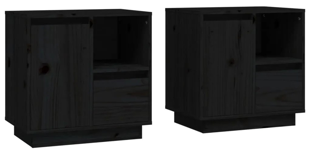 vidaXL Κομοδίνα 2 τεμ. Μαύρα 50x34x50 εκ. από Μασίφ Ξύλο Πεύκου