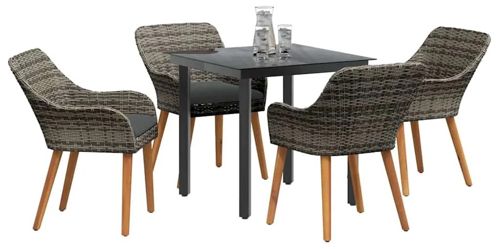 vidaXL Σέτ φαγητού για κήπο με μαξιλάρι 5 pcs Γκρι συνθετικό ρατάν