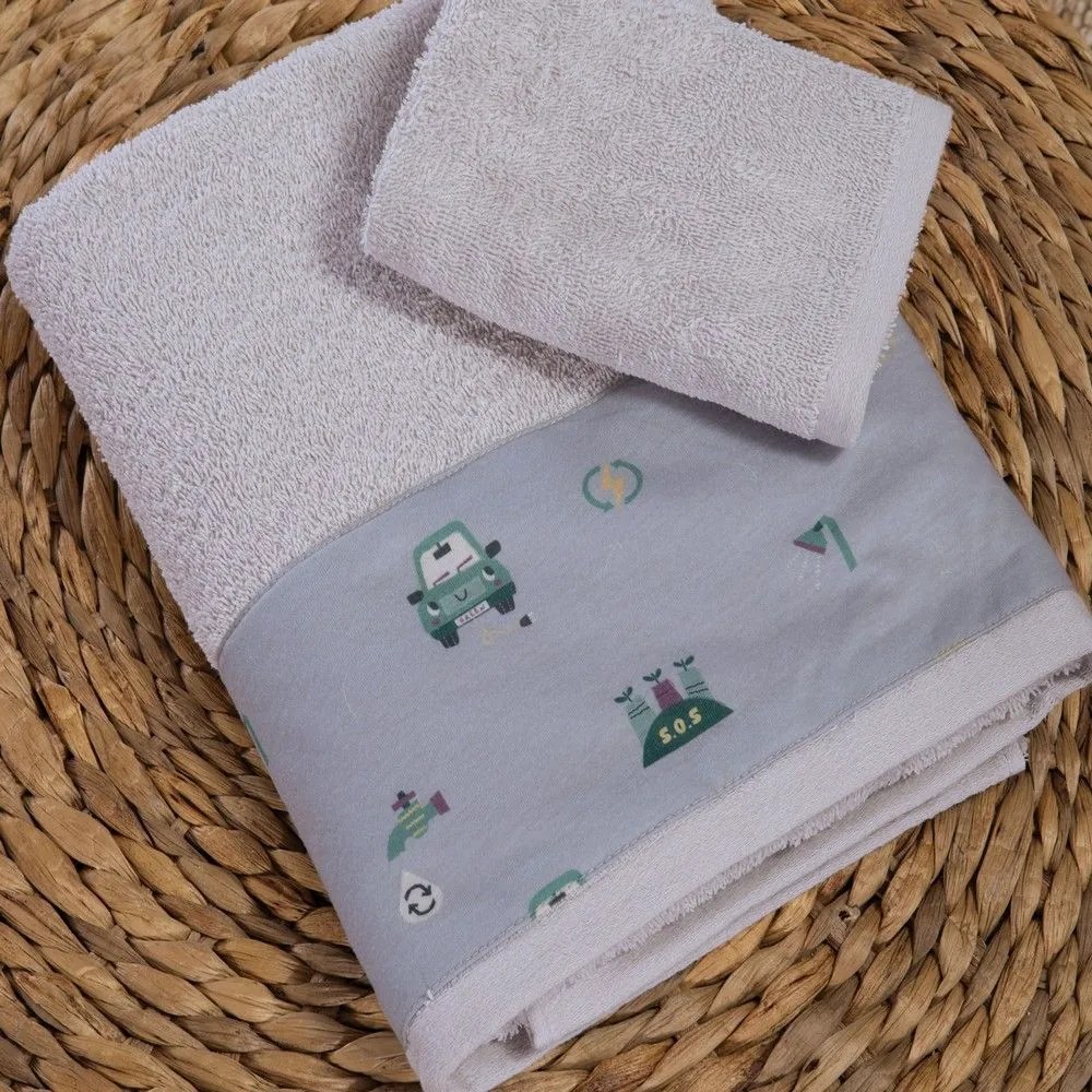 Πετσέτες Βρεφικές Green Car (Σετ 2τμχ) Grey Nef-Nef Towels Set 70x140cm 100% Βαμβάκι