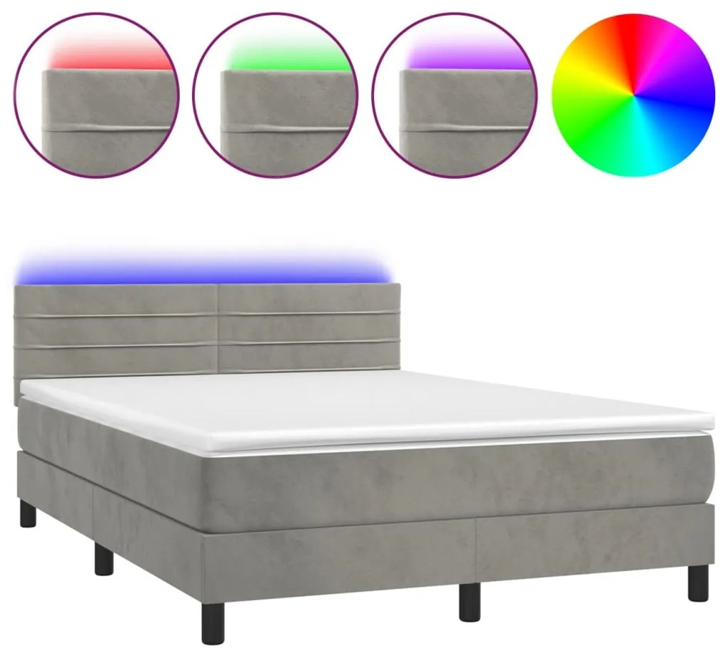 ΚΡΕΒΑΤΙ BOXSPRING ΜΕ ΣΤΡΩΜΑ &amp; LED ΑΝ.ΓΚΡΙ 140X200 ΕΚ. ΒΕΛΟΥΔΙΝΟ 3134465