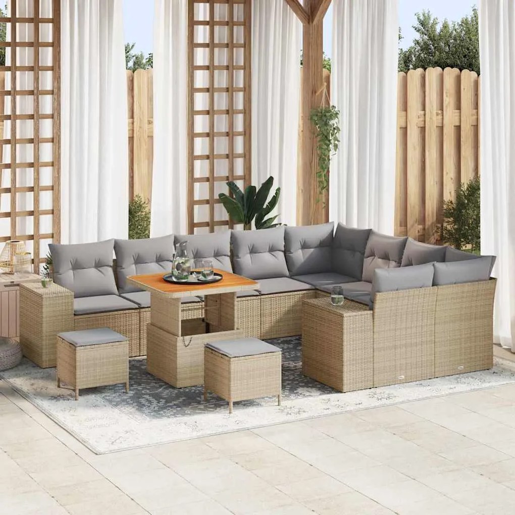 vidaXL Σετ Καναπέ Κήπου Ρυθμιζόμενο ύψος 12 pcs Μπεζ συνθετικό ρατάν
