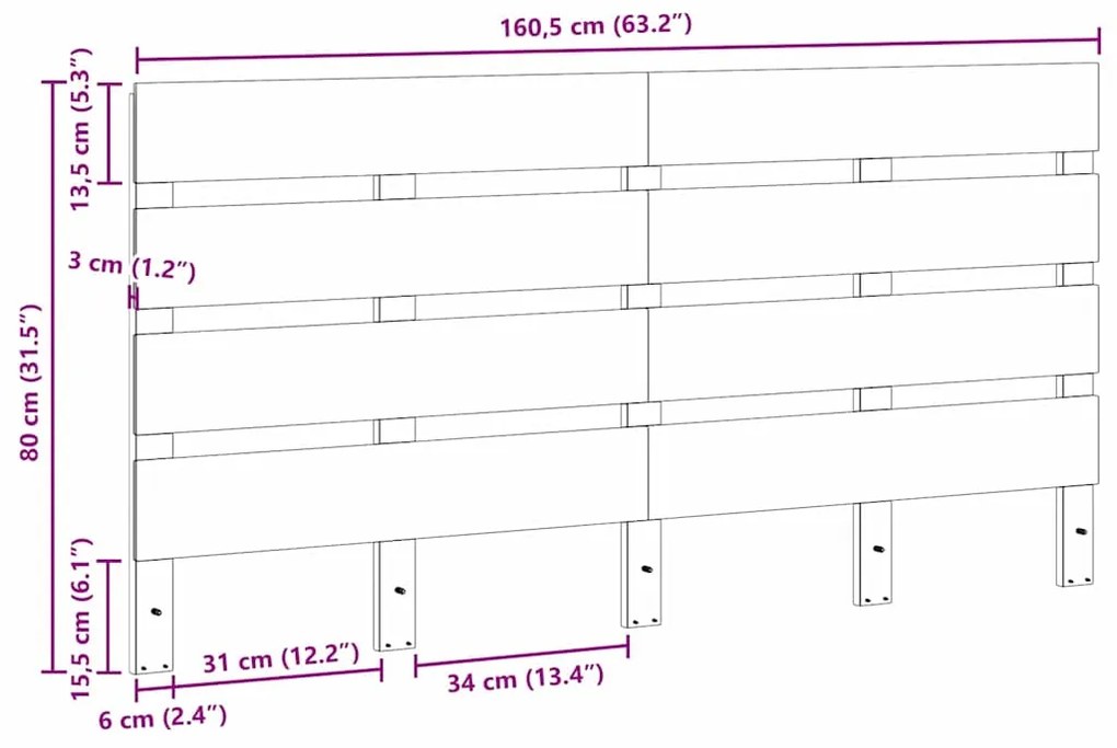 vidaXL Ξύλινη Κεφαλή Κρεβατιού Καφέ κεριού 160.5 x 3 x 80 cm