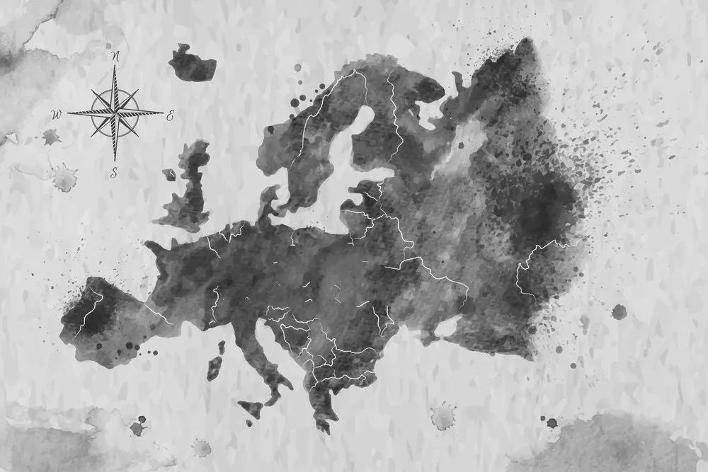 Εικόνα στο φελλό ενός ρετρό χάρτη της Ευρώπης σε ασπρόμαυρο - 90x60  wooden