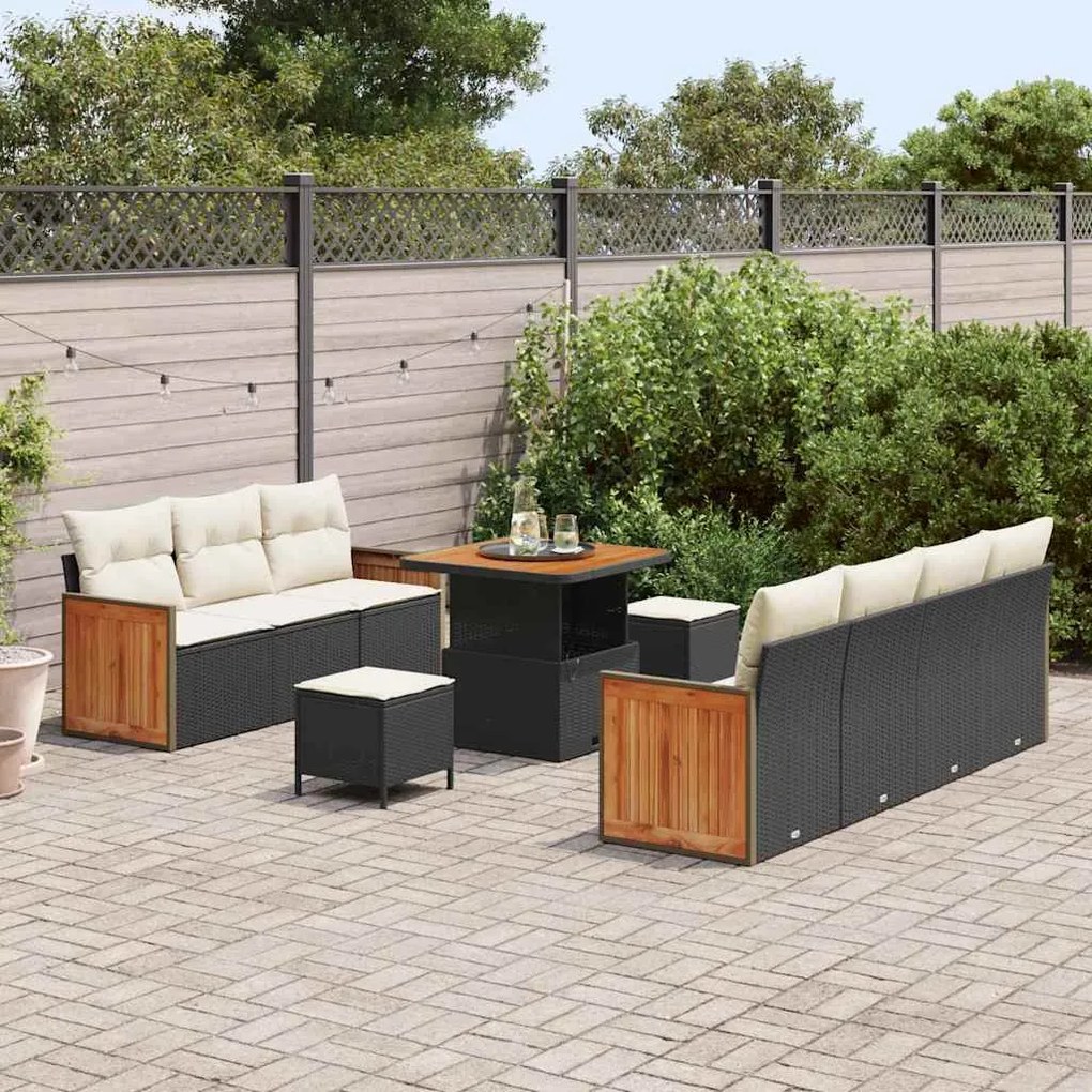 vidaXL Σετ Καναπέ Κήπου 10 pcs Μαύρο και κρεμ 80 x 80 x 71 cm