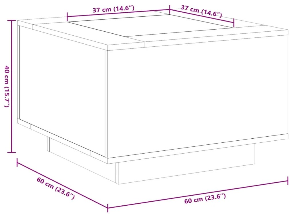 Τραπεζάκι Σαλονιού με LED Δρυς 60x60x40 εκ. Επεξεργασμένο Ξύλο - Καφέ