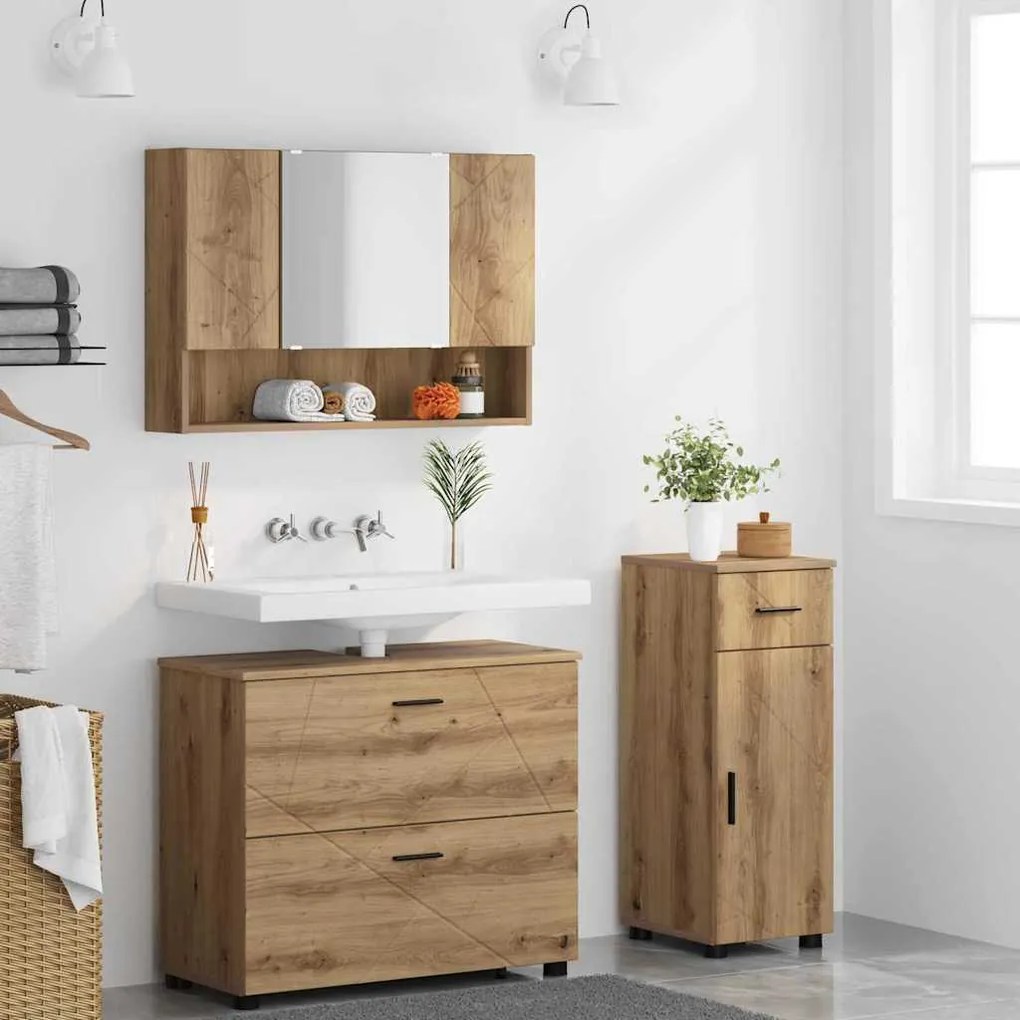 vidaXL Σετ Επίπλων Μπάνιου με συρτάρι με ράφι 3 pcs Artisan Oak
